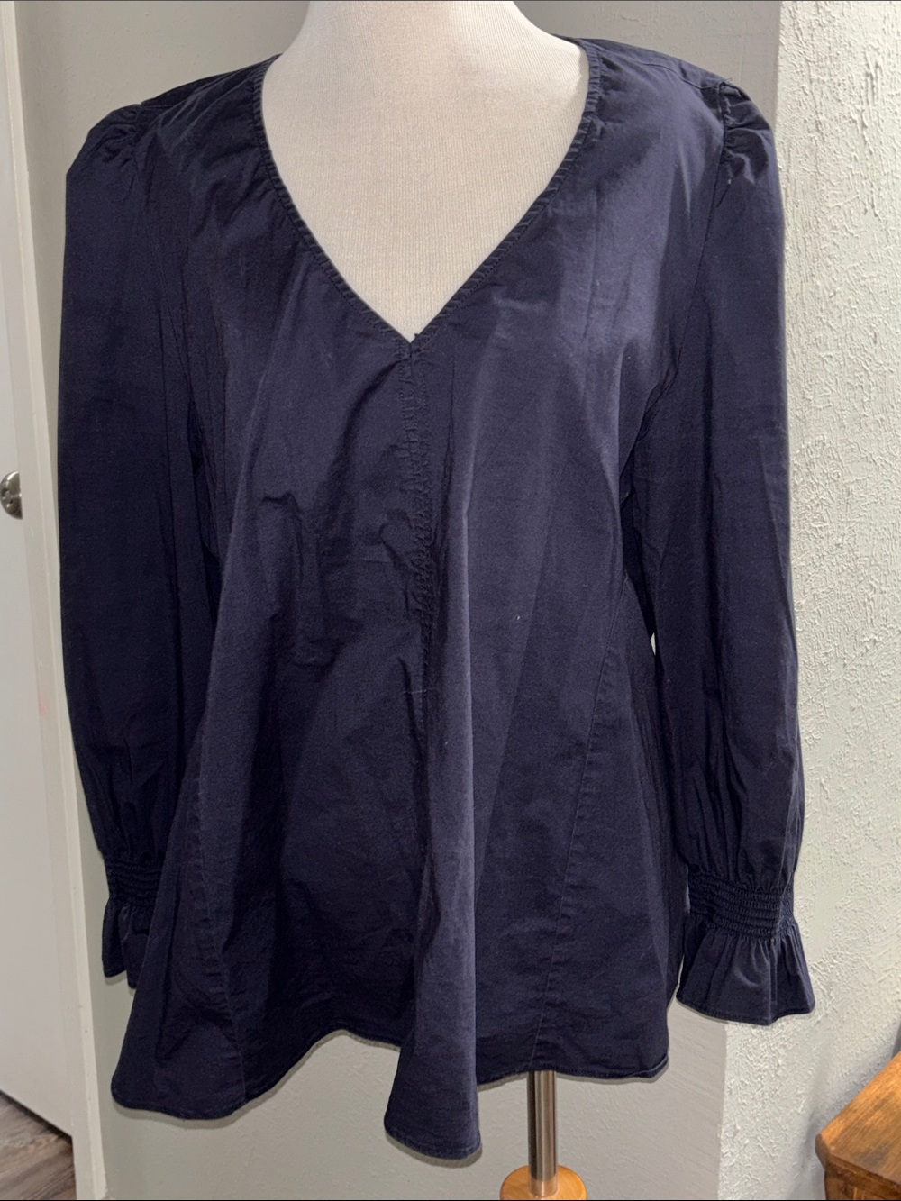 Pomander Place Navy V-Neck Long Sleeve Blouse